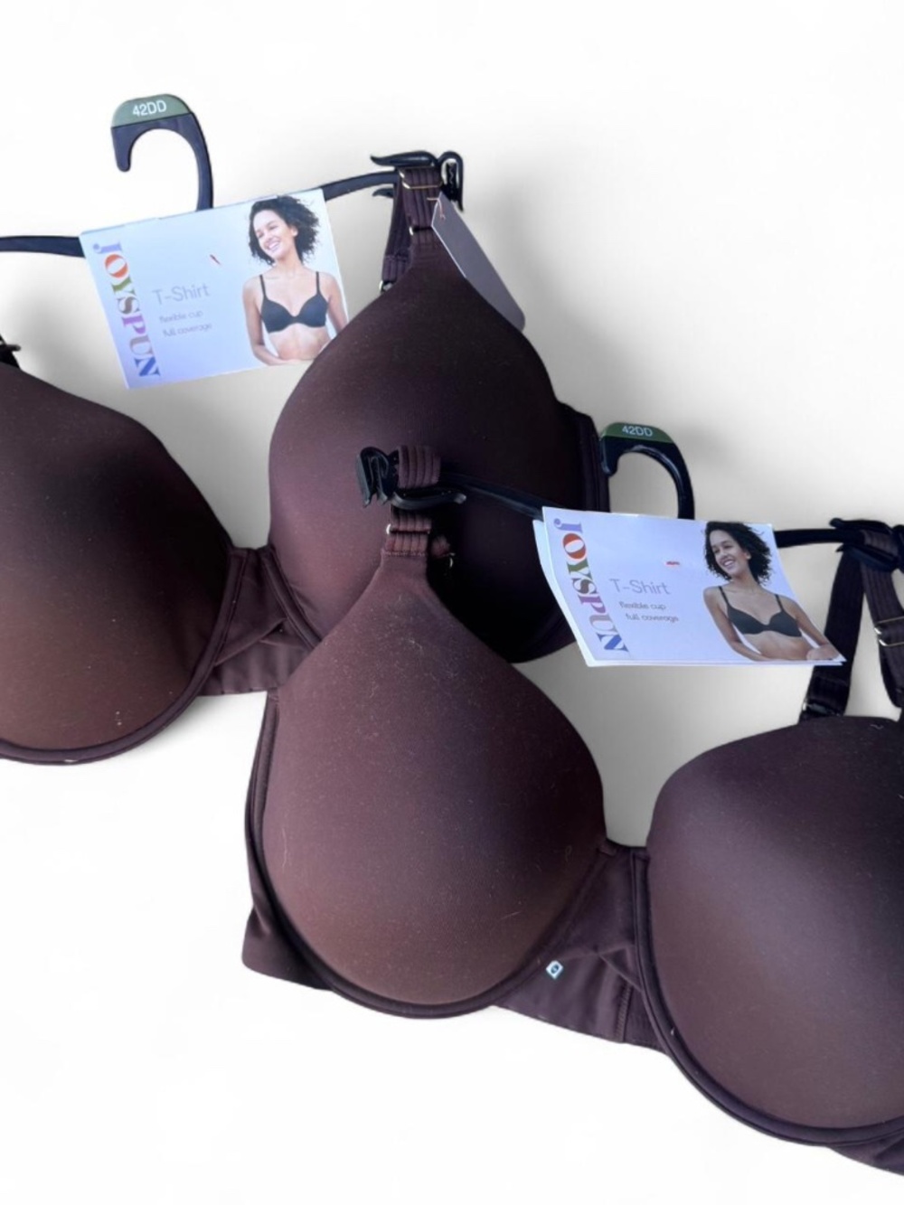 NWT 2 pack bundle JoySpun T-Shirt Bras, Size 42DD Brown